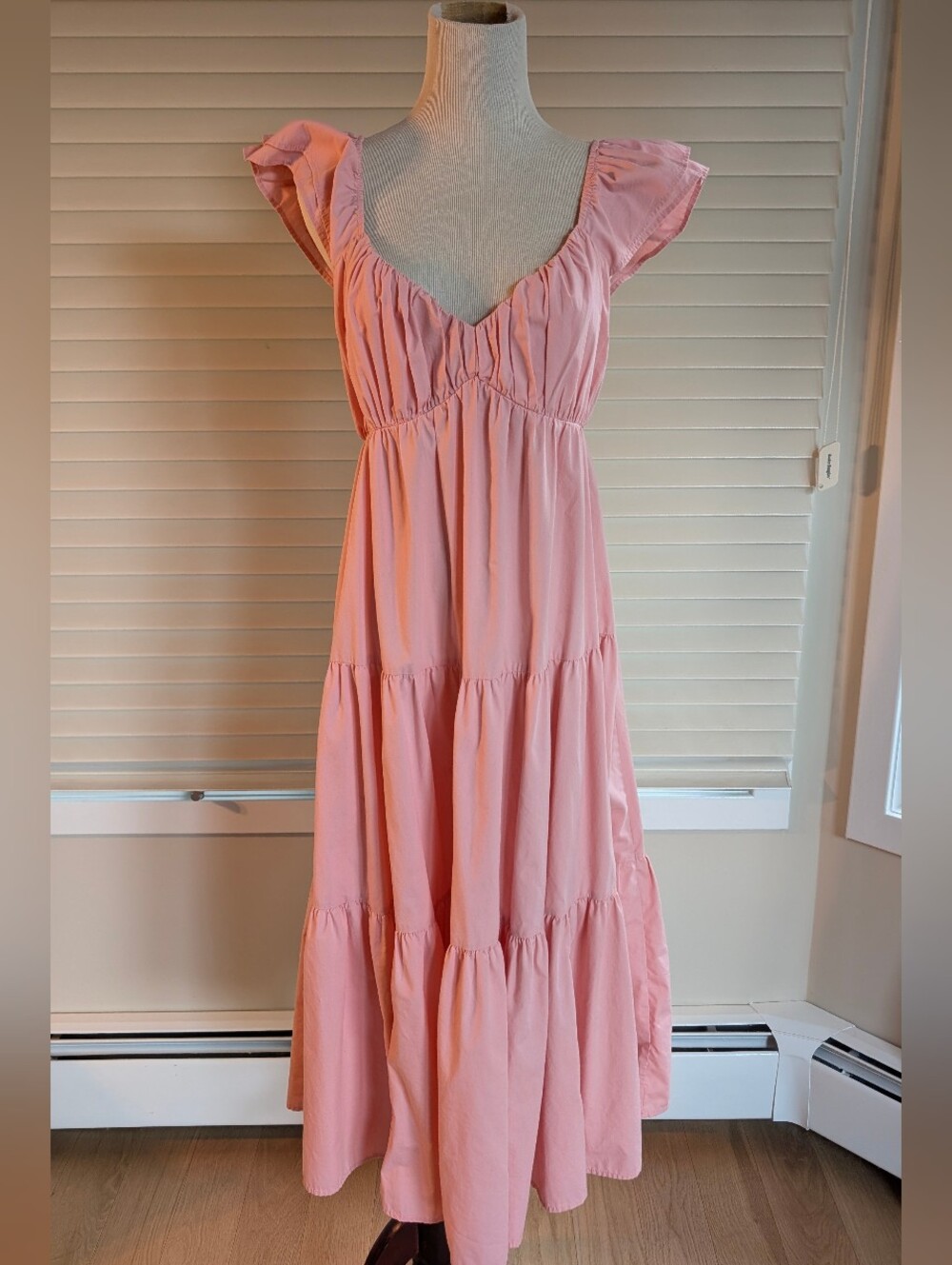 Abercrombie & Fitch Pink Ruffle Sleeve Poplin MidaxiDress Sz M - Picture 2 of 10